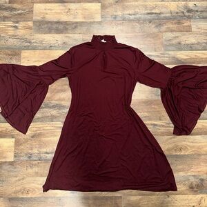 Elegant Burgundy Flare Sleeve Dress woman’s size L